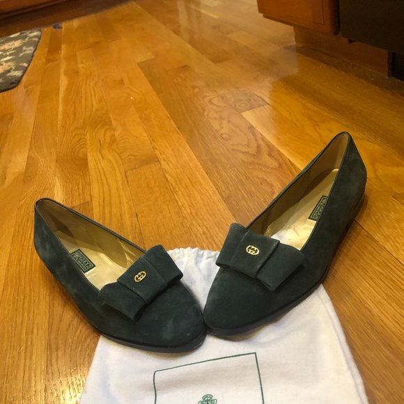 Gucci Green Vintage Suede Loafers - Picture 6 of 8